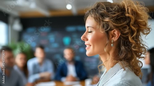 Wallpaper Mural A woman guiding her team through a strategic discussion in a stylish office, business woman corporate meeting, office team planning, professional women leadership, collaborative st Torontodigital.ca