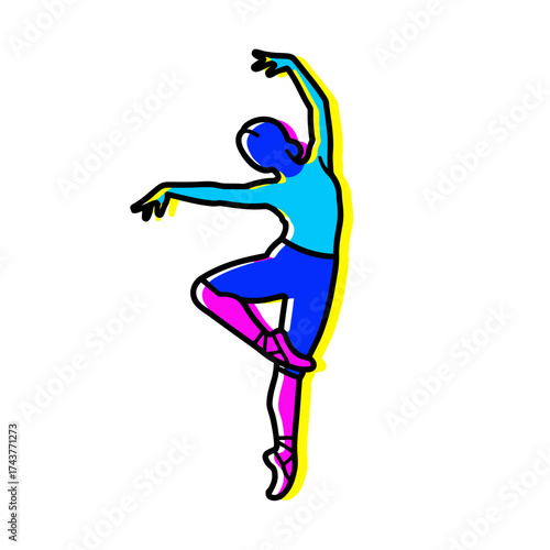 Graceful ballet dancer in mid-air pose with vibrant colors and dynamic energy.