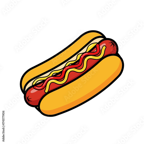 Cartoon Hot Dog with Mustard and Ketchup Toppings.