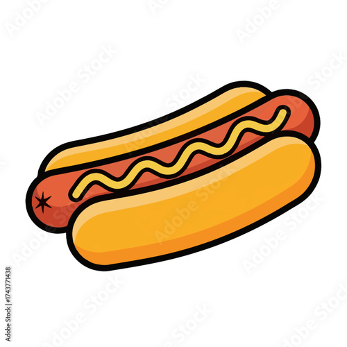 Classic Hot Dog with Mustard Illustration.