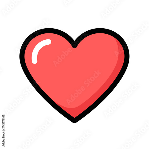 A simple red heart symbol with a thick black outline and a highlight.