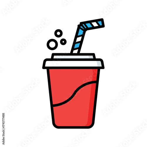 Red Soda Cup with Straw and Bubbles Illustration.