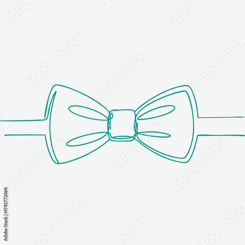 Elegant minimalist line drawing of a classic bow tie with symmetrical loops and a central knot, emphasizing simplicity and style