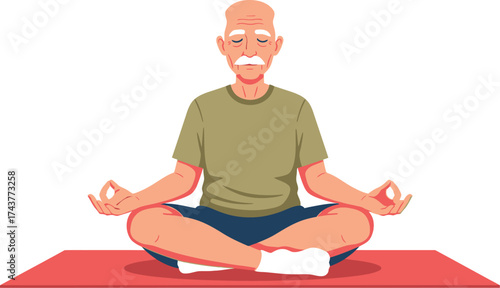 Senior man practicing yoga meditation for healthy lifestyle vector