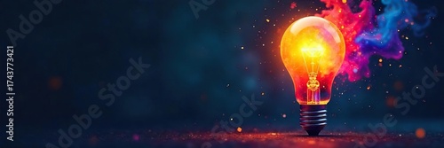 Bright Idea Colorful Abstract Shapes Illuminated by Lightbulb, Symbolizing Innovation and Creative Solutions for Presentations and Marketing