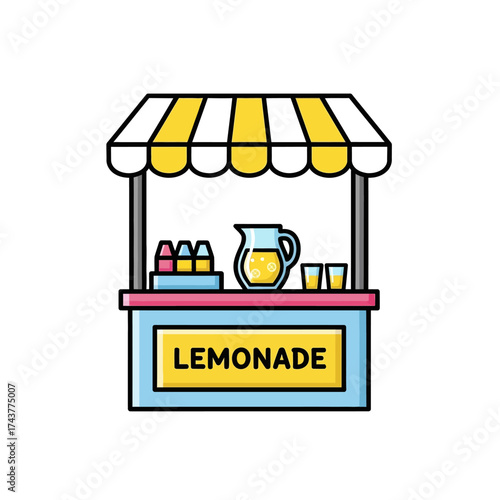 Lemonade Stand Icon with Refreshing Drinks and Striped Awning.