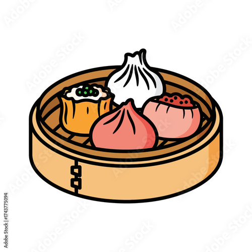 Delicious Dim Sum Steamed in a Traditional Bamboo Basket.