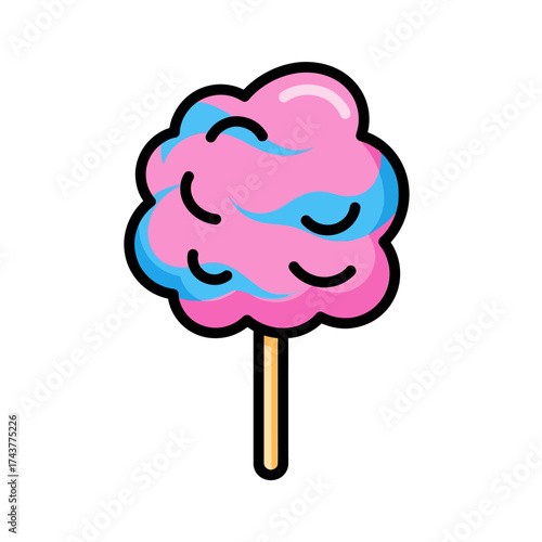 Pink and blue cotton candy on a stick.