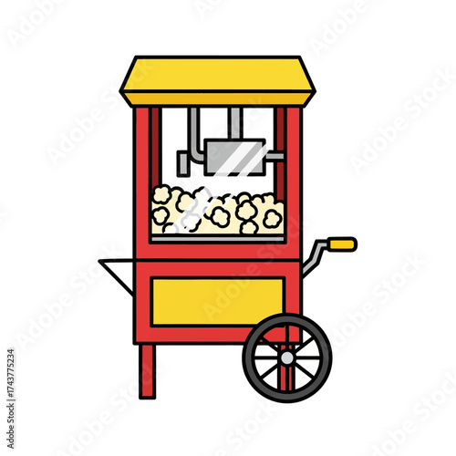 Vintage Popcorn Cart Machine with Freshly Popped Corn.