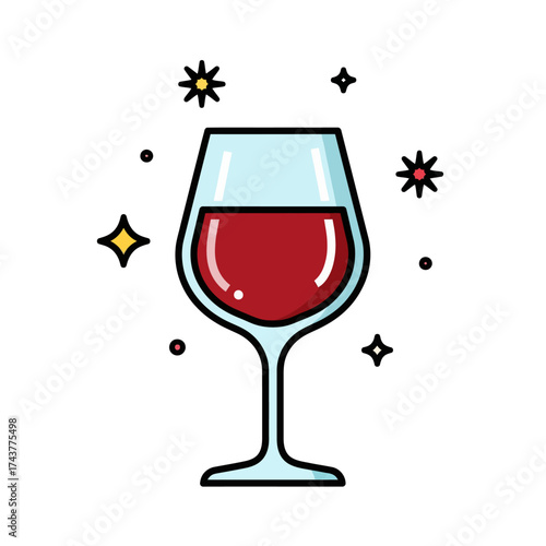 Sparkling red wine glass vector icon illustration.