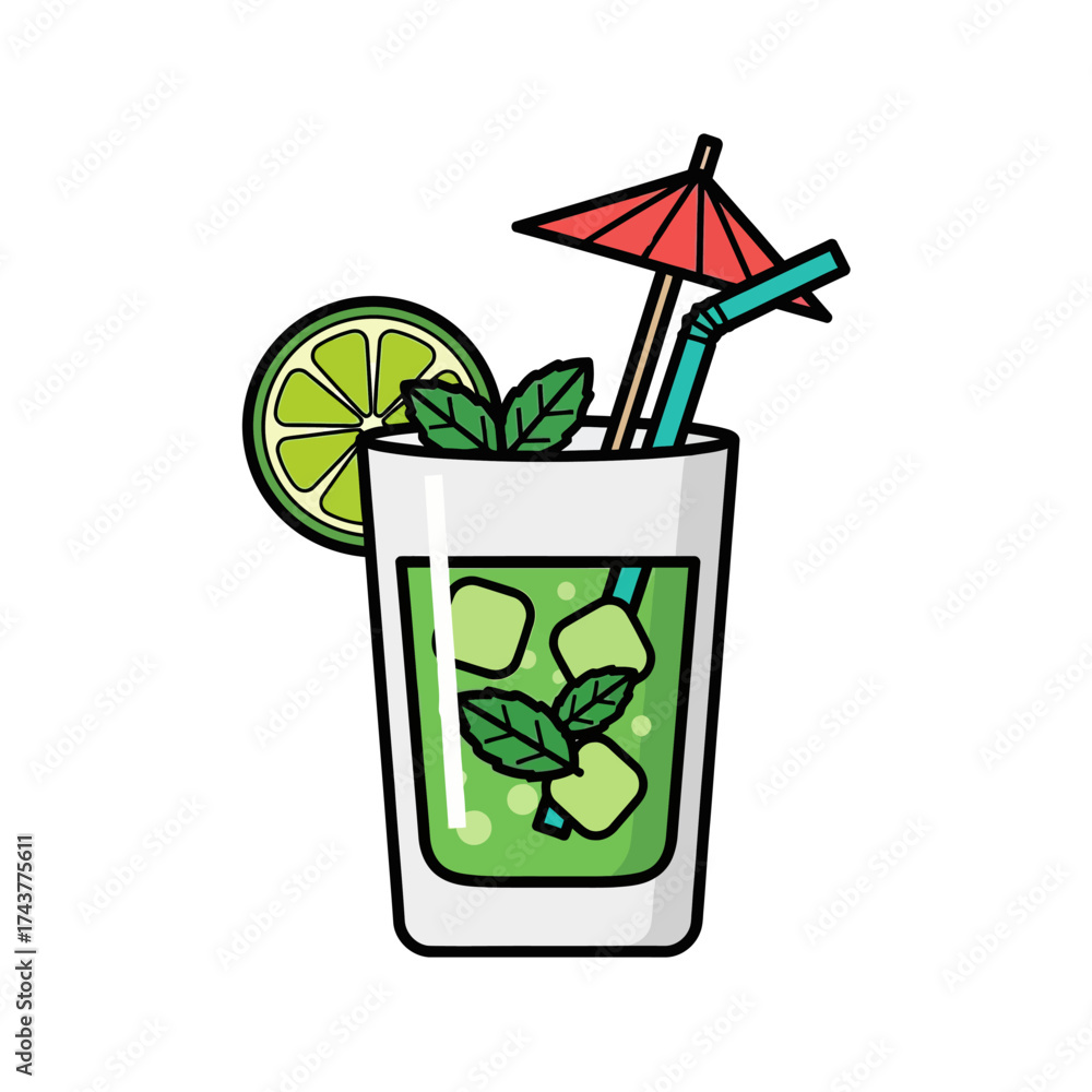 Obraz premium Refreshing Mojito Cocktail with Lime and Mint.