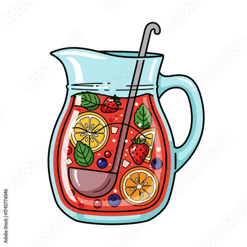Refreshing pitcher of fruit infused lemonade with mint and berries.