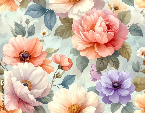 A seamless floral pattern with pink and purple spring flowers is a beautiful vector design for wallpaper or textile art