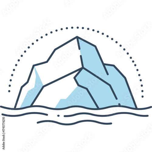 Iceberg Icon in Blue ocean sea water climate change global warming environment nature arctic antarctic cold frozen illustration vector