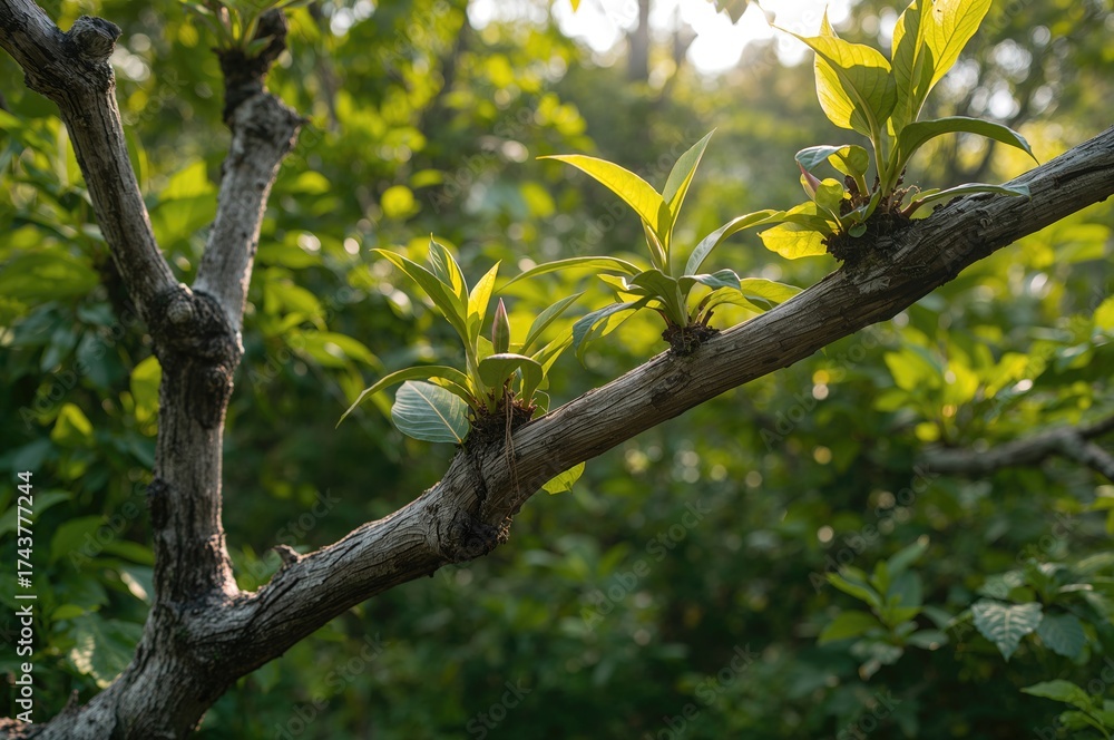 Obraz premium Life beginnings. New shoots on a barren branch part two
