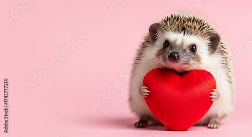 Adorable Hedgehog Holding a Red Heart Symbol for Valentine's Day or Love Concept