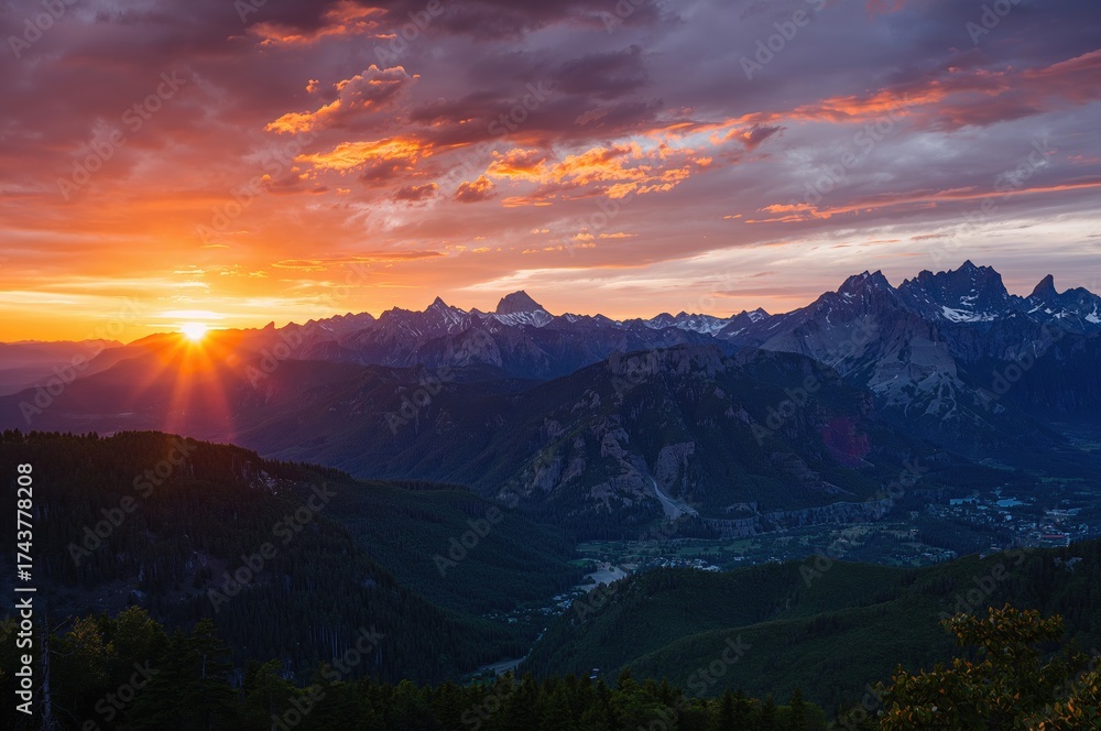 Fototapeta premium Gorgeous twilight casting hues over towering peaks