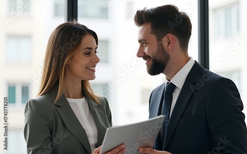 Wallpaper Mural A woman and a man meeting in the office two colleagues partners young entrepreneurs, office staff in a suit men assistants. Transparent background, png. High quality Torontodigital.ca