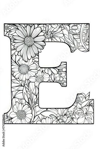 Floral-filled outlined letter 
