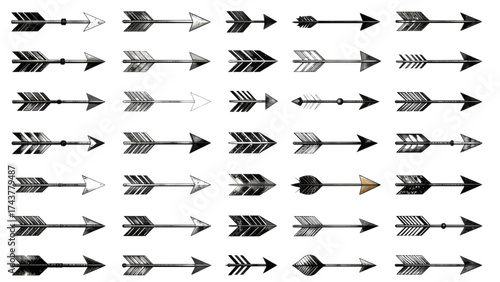 Diverse collection of hand-drawn style arrow illustrations, featuring various designs from rustic to modern, perfect for graphic projects and directional symbols
