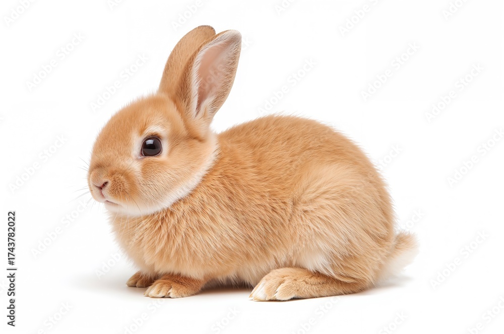 Fototapeta premium White background with a red bunny rabbit sitting alone