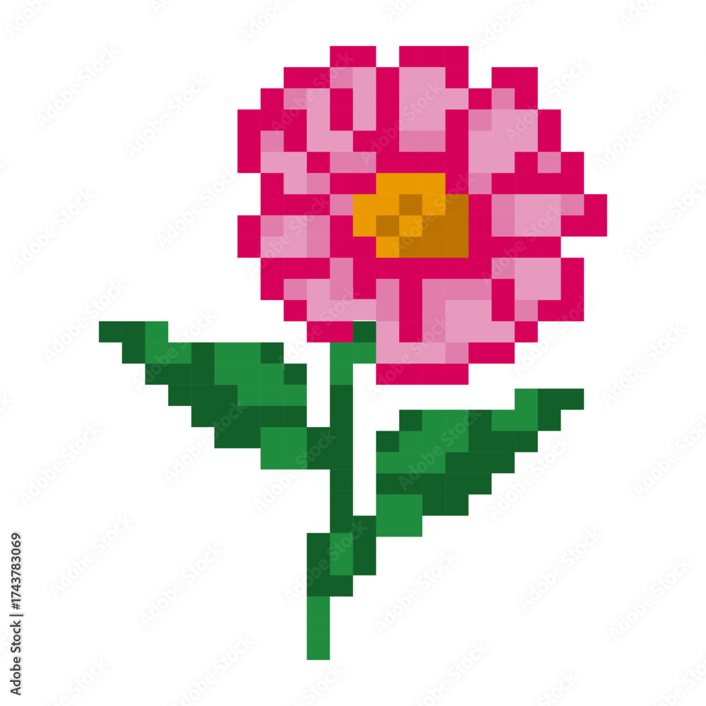 Fototapeta premium Pixel Art Pink Dahlia Flower
