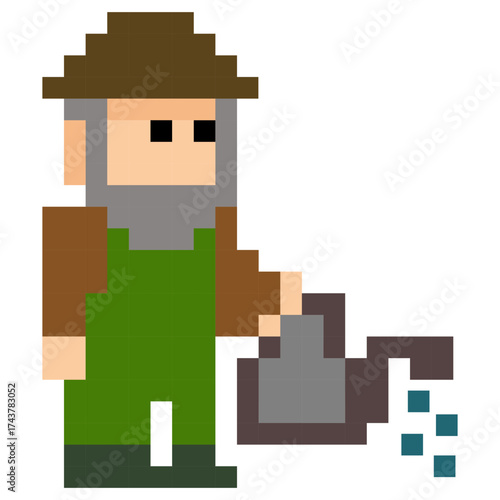 Pixel farmer watering plants