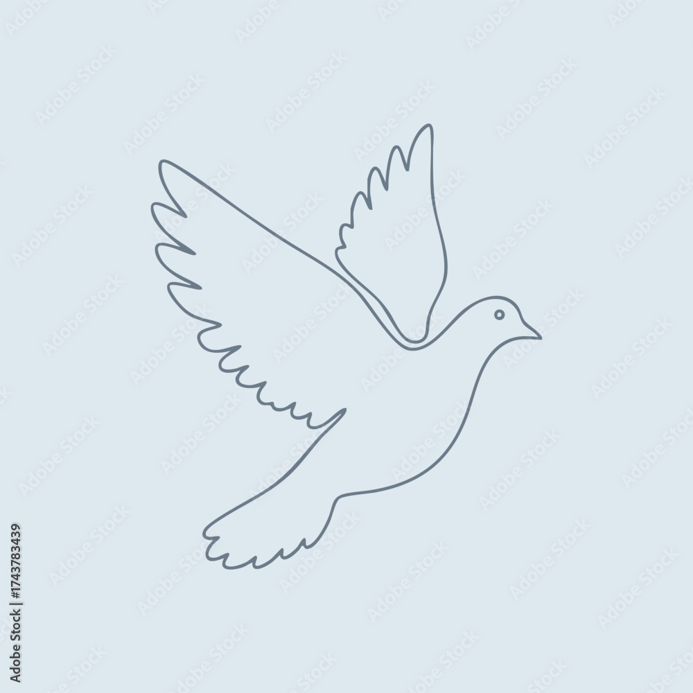 Fototapeta premium Minimalist line drawing of a flying bird with outstretched wings on a light