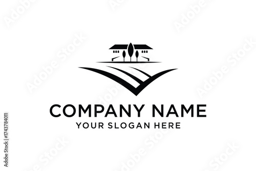 Farmhouse and field landscape logo vector
