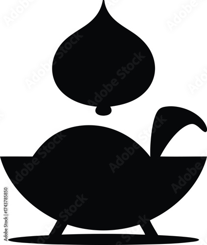 Stylized silhouette of a traditional indian diya lamp illuminating with a flame