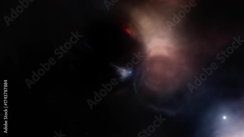 black hole surrounded bynebula clouds in the depths of space. The dark void contrasts