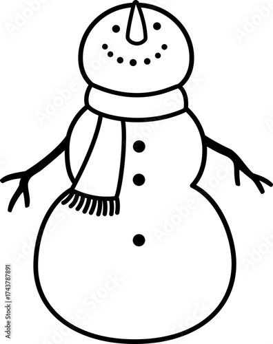 Winter Christmas classic snowman outline icon.
Traditional snowman character line vector design isolated.
Transparent background. SVG.