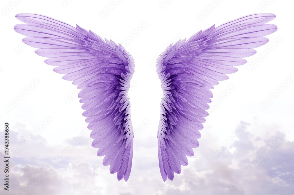 Fototapeta premium Isolated purple angel wings against a white backdrop