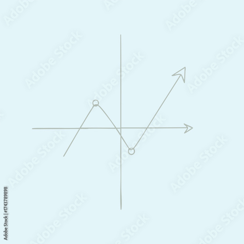 Line graph with fluctuating and rising trend on a light blue representing data analysis and growth patterns