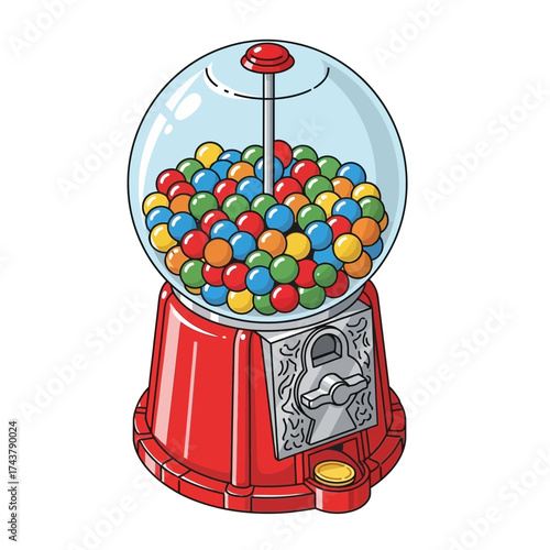 Gumball Machine Vector | Candy Dispenser Illustration | Retro Bubble Gum Toy Icon