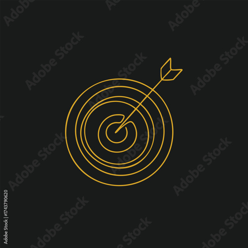 Minimalist golden with an arrow hitting the bullseye on a dark symbolizing precision and goal achievement