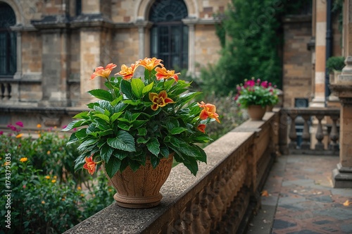 Wallpaper Mural Terrace Display of a Potted Greenery on an Old Architecture Torontodigital.ca