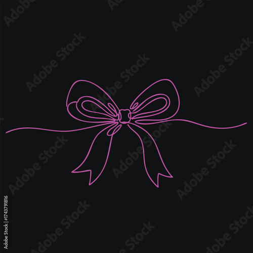 Elegant neon outline of a decorative bow with flowing tails on a dark , creating a modern and stylish visual effect