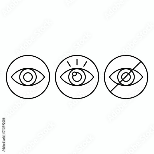 Minimalist line art icons representing seeing hearing and not seeing representing a concept