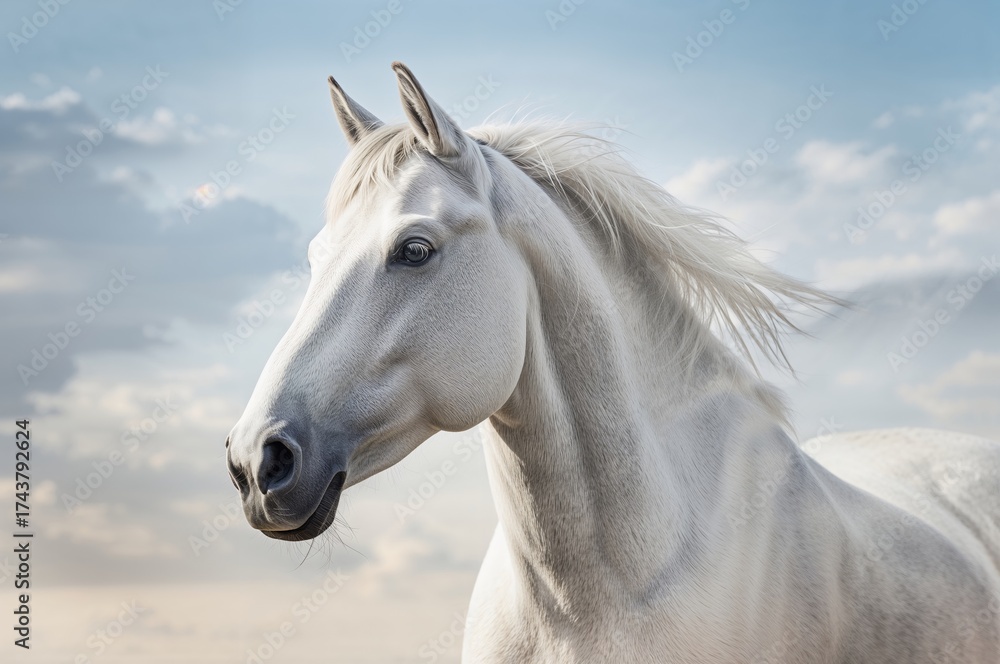 Obraz premium Double exposure effect on a white horse portrait