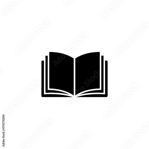 Minimalist black open book icon silhouette for reading knowledge education literature study