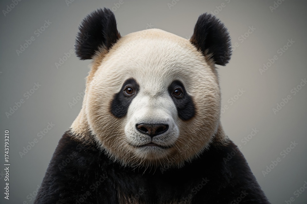 Fototapeta premium Close-up image of a large panda against a plain backdrop