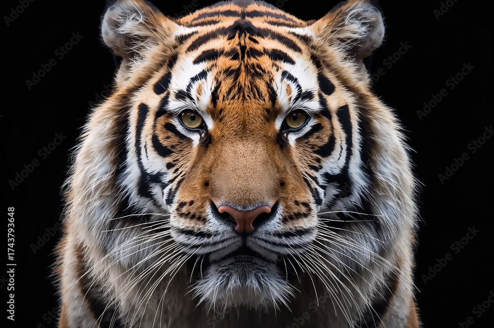 Naklejka premium Close-up portrait of a stunning big cat emerging from the shadows.