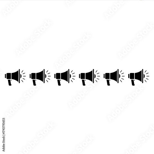 Set of six megaphone icons announcing news and promotions simple graphic design elements
