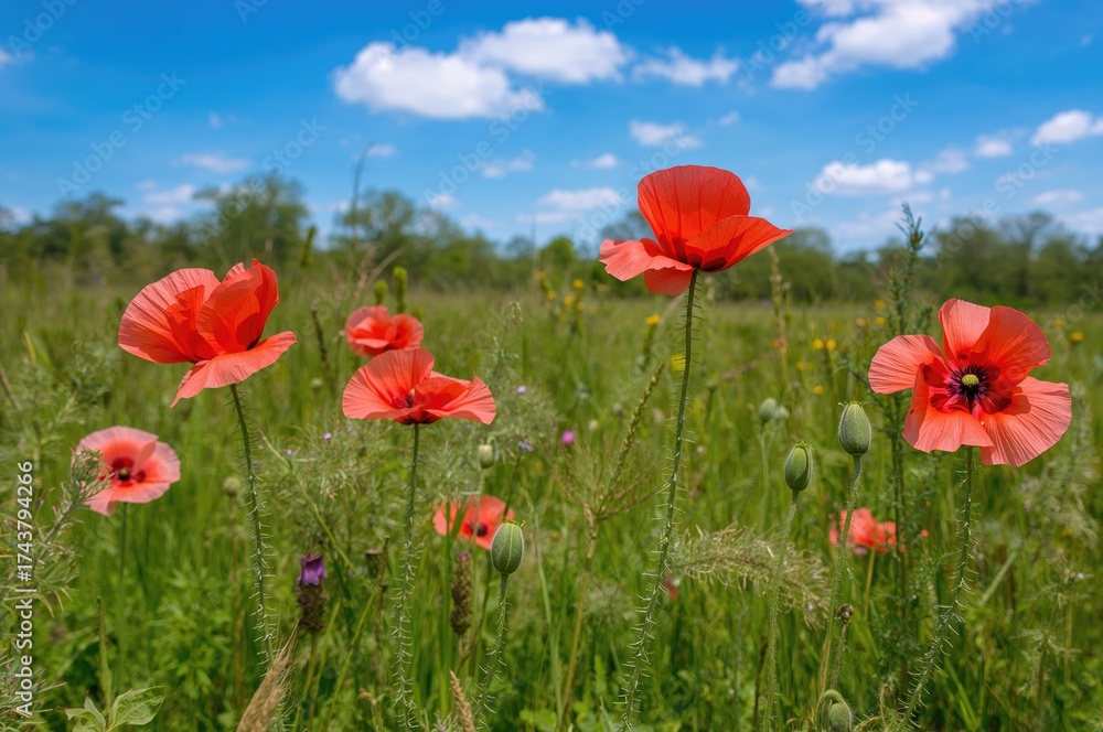 Naklejka premium Field of blooming papaver flowers