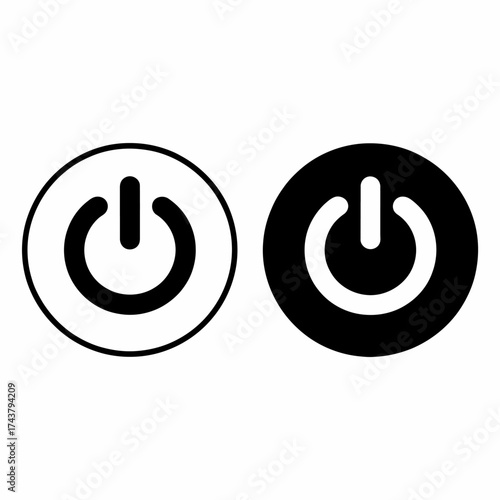 Minimalist power button icons set two variations circular design simple control element