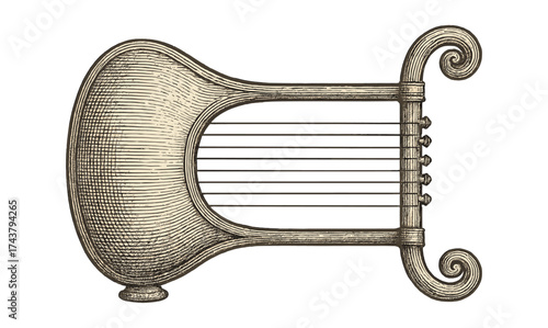 Vintage string instrument with antique etching style and classic design
