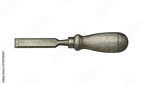 Vintage hand tool with wooden handle on white background