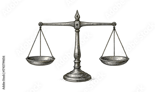 Vintage balance scale on white background: hand-drawn design