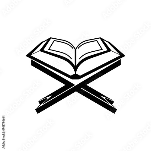 Open Holy Book on Rehal Stand | Quran Reading Symbol | Islamic Religious Vector Icon